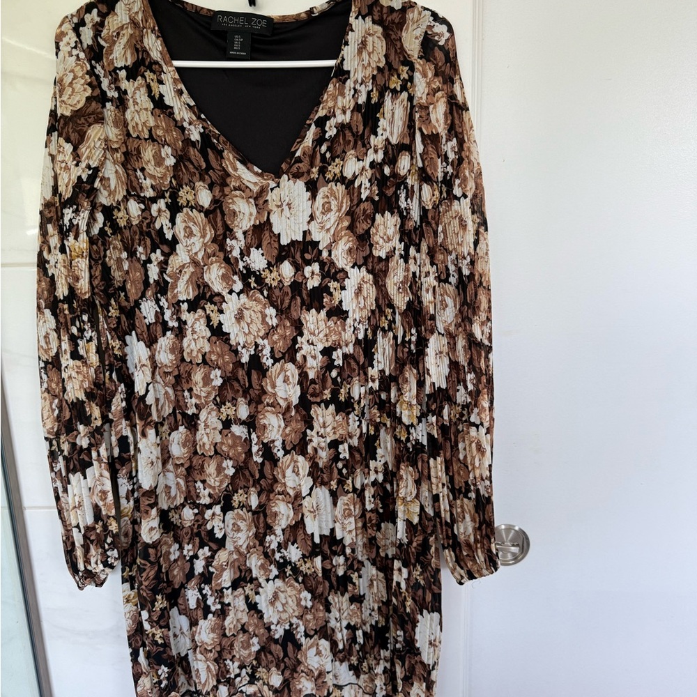 Rachel Zoe Brown and Cream Sheath Dress with Bishop Sleeves
